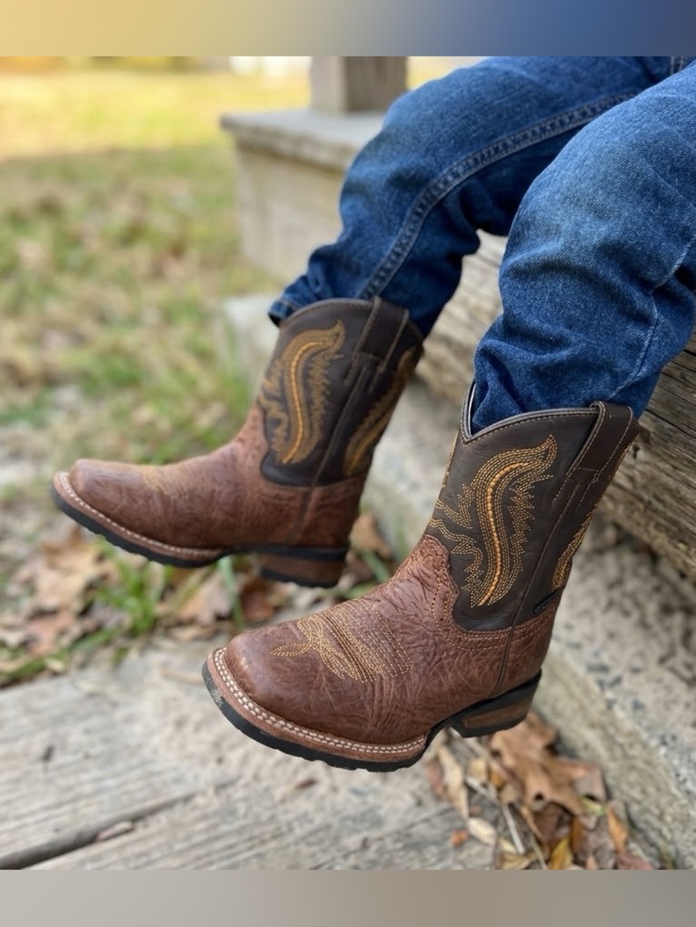 Unbranded El Toro De Oro Brown Square Toe Embroidered Boots Kids sz US 12 Mex 18
